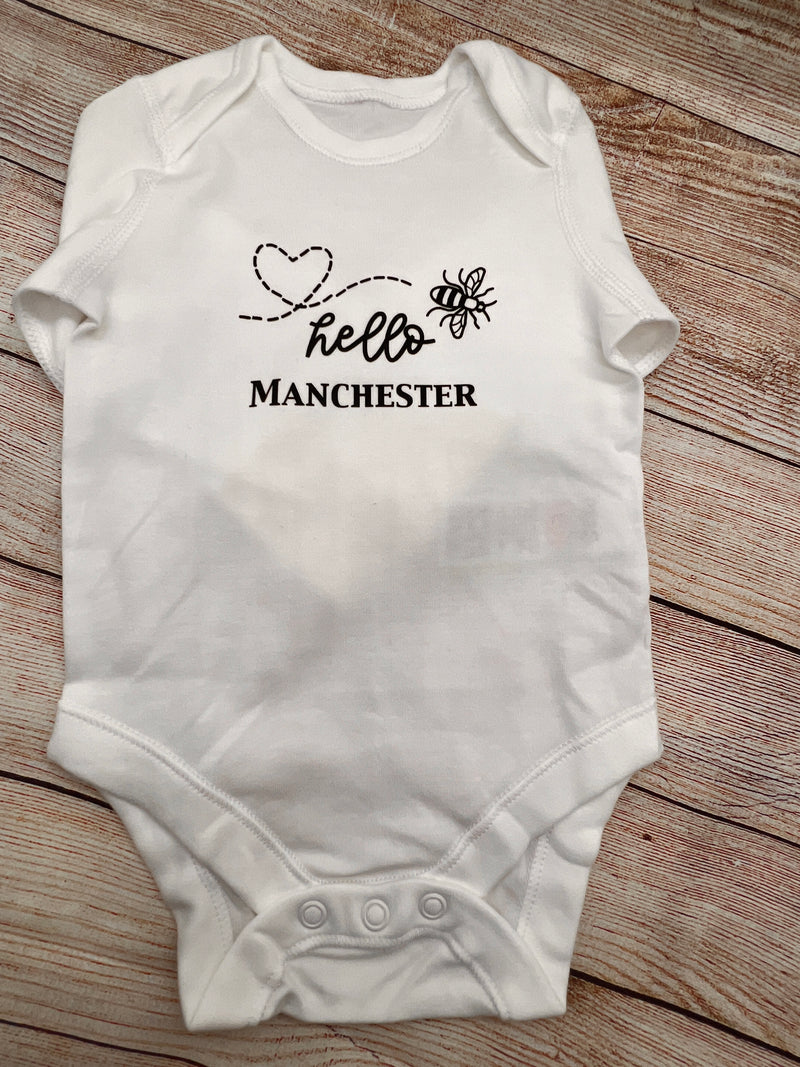 Hello Manchester Baby Bodysuit by Zana Prints