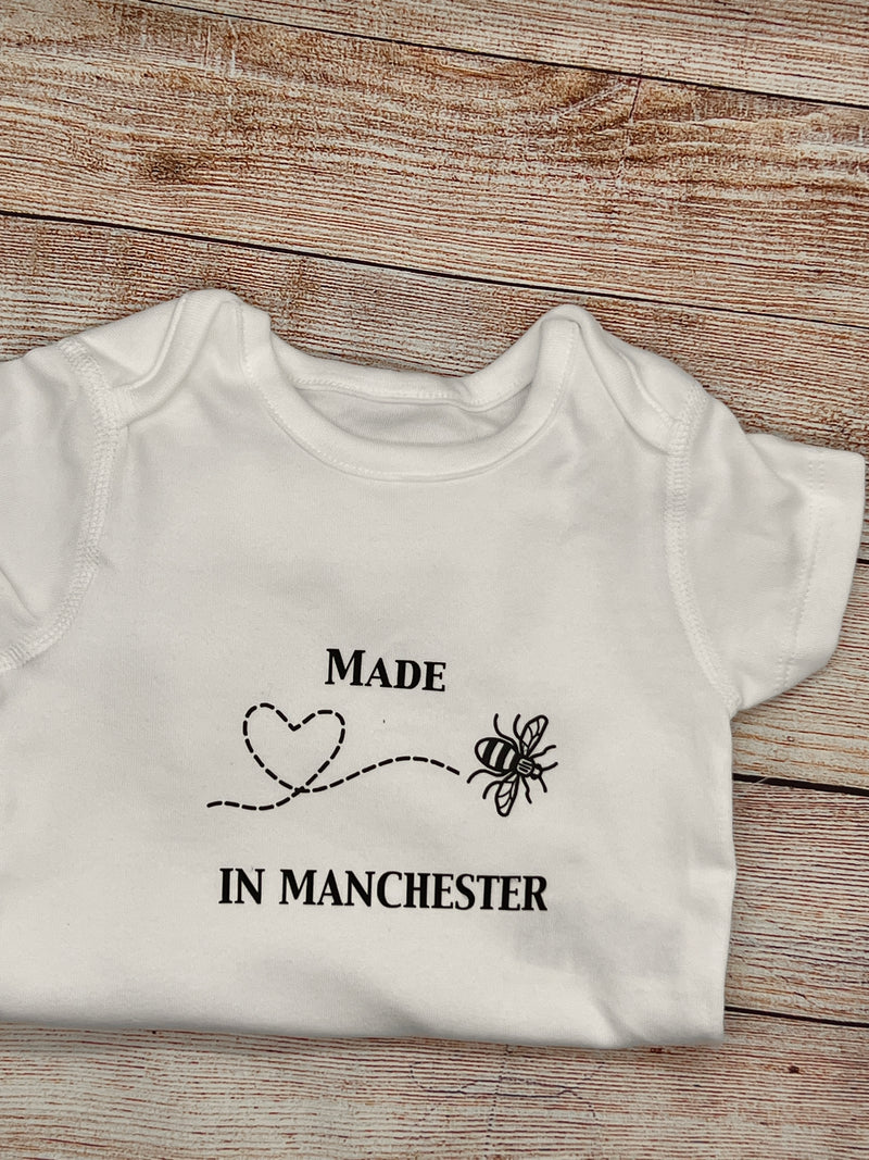 Made in Manchester love Baby Bodysuit by Zana Prints