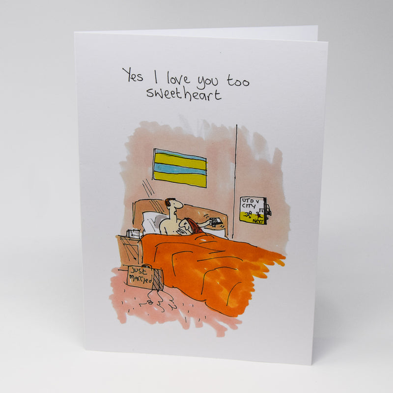Manchester Derby Just Married Greetings Card by Tony Husband