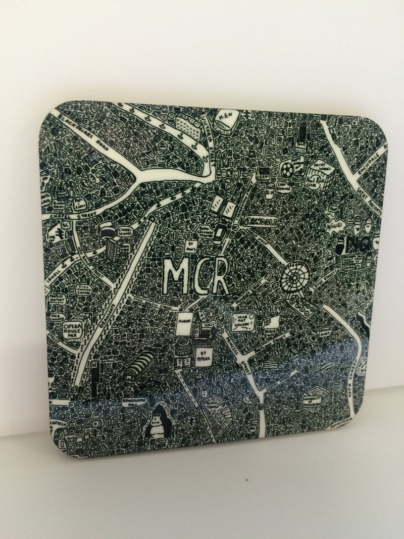 Manchester Doodle Map Coaster by Dave Draws