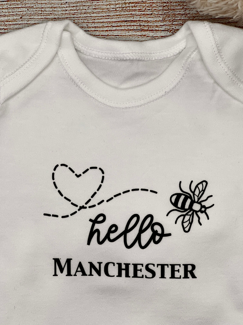 Hello Manchester Baby Bodysuit by Zana Prints