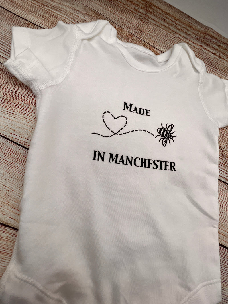 Made in Manchester love Baby Bodysuit by Zana Prints