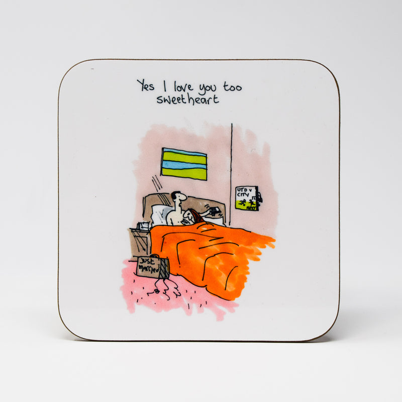 Manchester Derby Just Married Coaster by Tony Husband