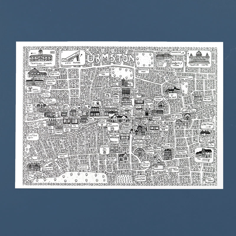 Urmston Doodle Map Print by Dave Draws