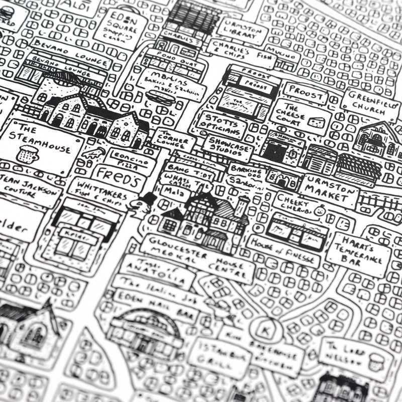 Urmston Doodle Map Print by Dave Draws