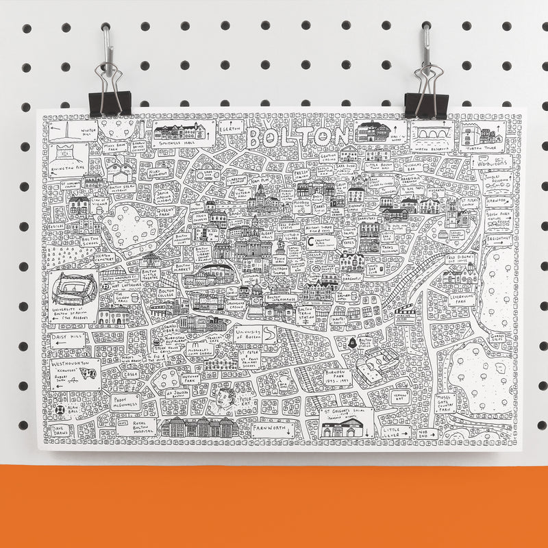 Bolton Doodle Map Print by Dave Draws