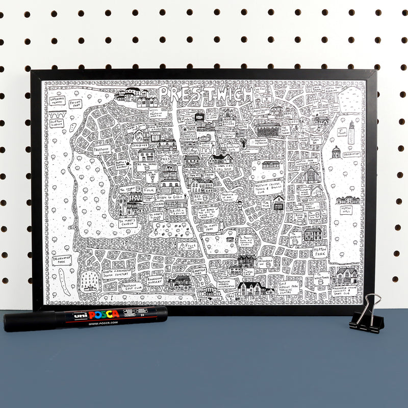 Prestwich Doodle Map Print by Dave Draws