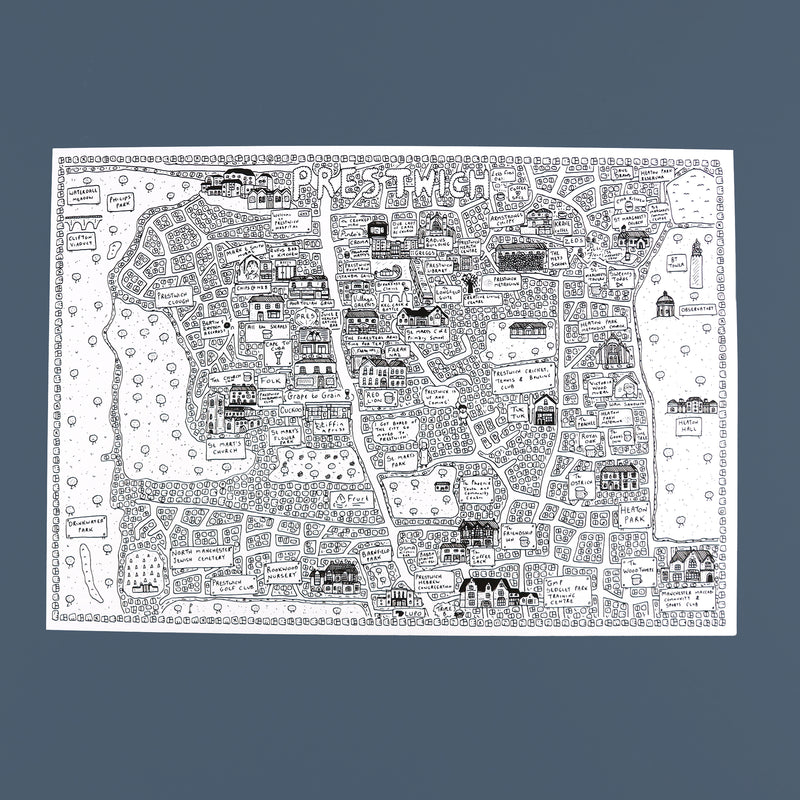 Prestwich Doodle Map Print by Dave Draws