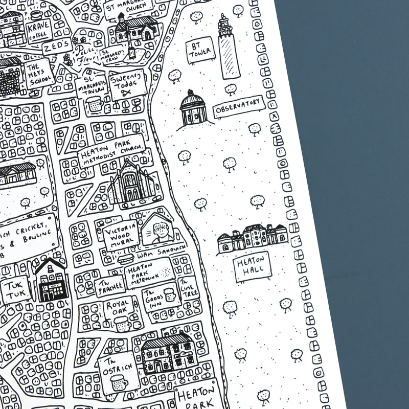 Prestwich Doodle Map Print by Dave Draws