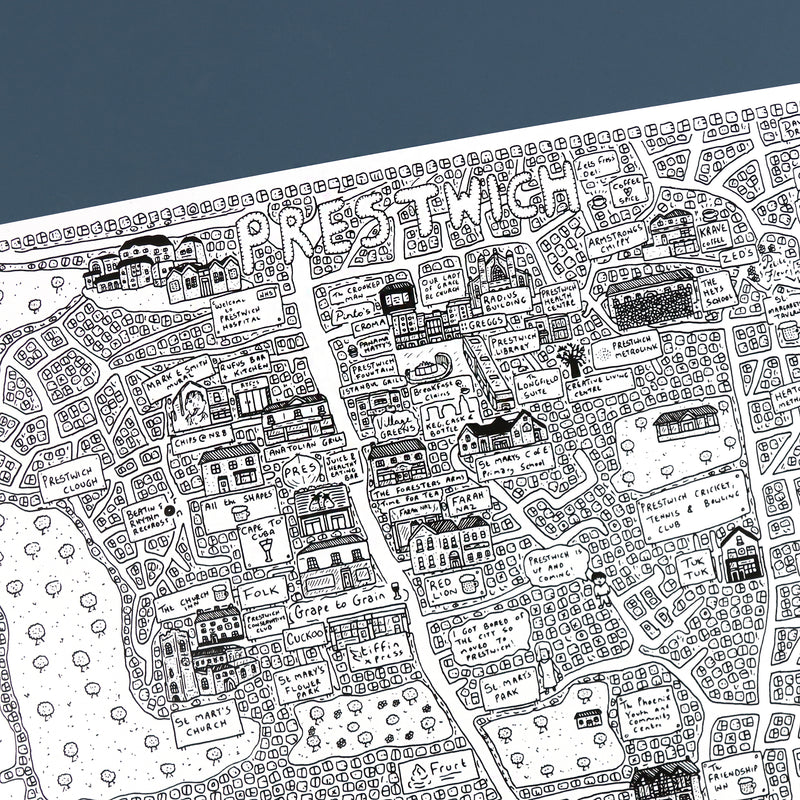 Prestwich Doodle Map Print by Dave Draws