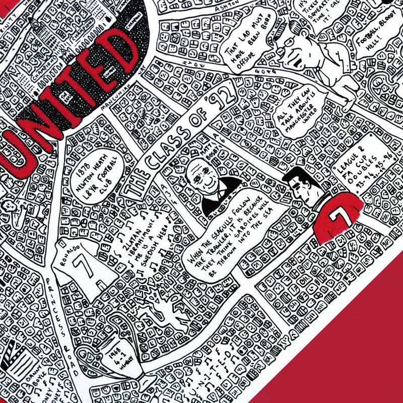 Manchester United Doodle Map Print by Dave Draws