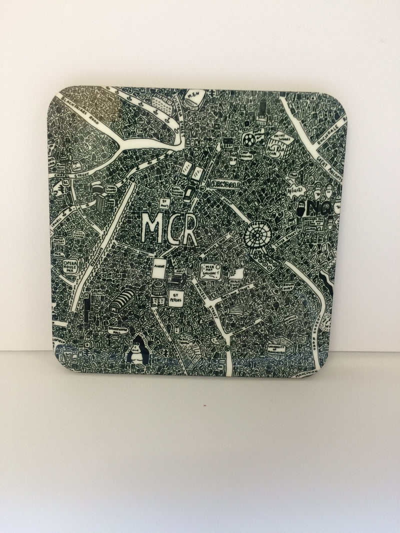 Manchester Doodle Map Coaster by Dave Draws