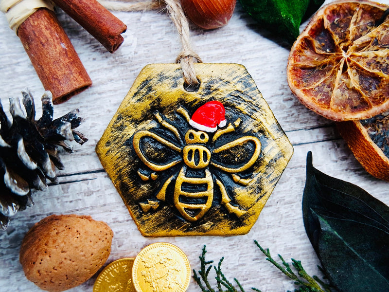 Santa Hat Christmas Bee Charm by Bee Mancunian