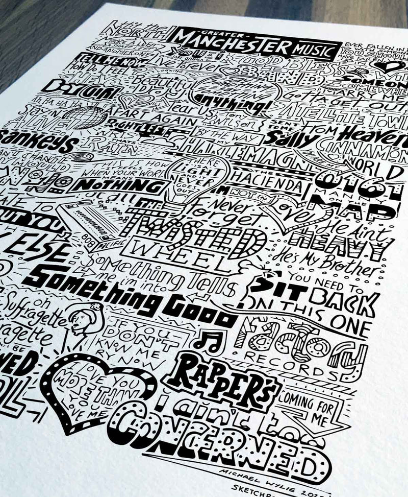 Greater Manchester Music Print by Sketchbook Design