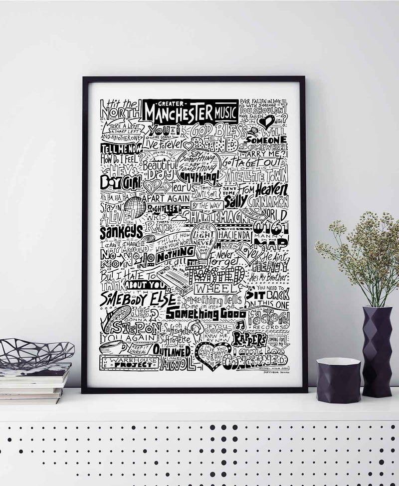 Greater Manchester Music Print by Sketchbook Design