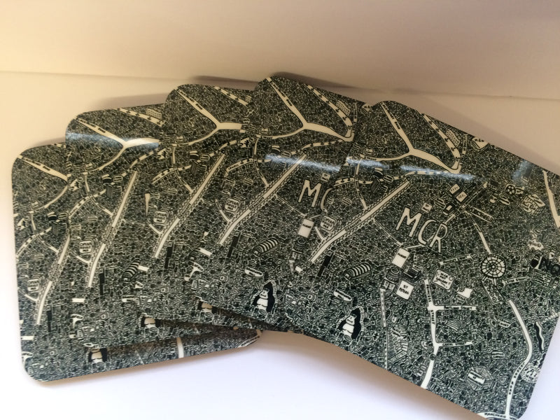 Manchester Doodle Map Coaster by Dave Draws